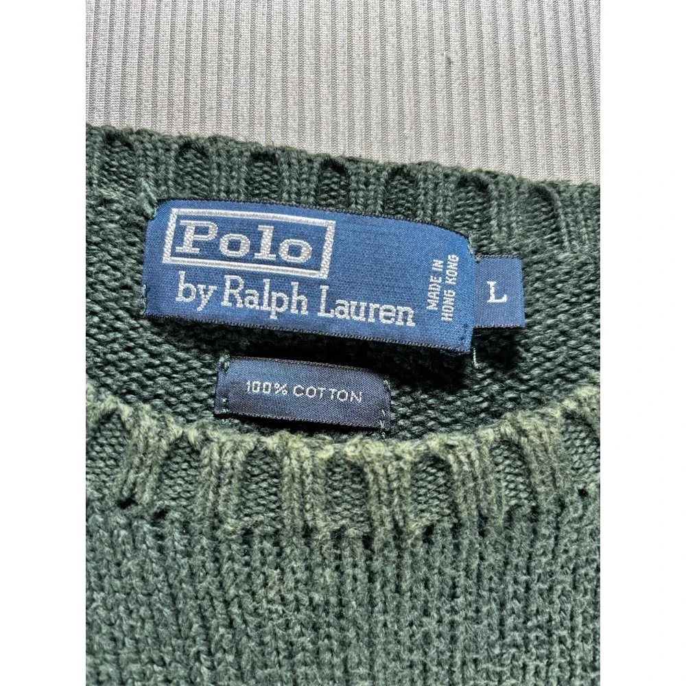 Vintage Polo Ralph‎ Lauren Sweater Men L Green 100% Cotton 1990s Sweater Polo